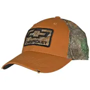 Chevrolet Logo Worn Camo Pre-Curved Adjustable Trucker Hat Brown
