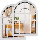 2PCS Arched Window Wall Mirror,Rustic Farmhouse Accent Mirror, Wood Framed
