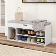 CostwayShoe Bench with Padded Seat and Hidden Storage Home Entryway Shoes rack-White