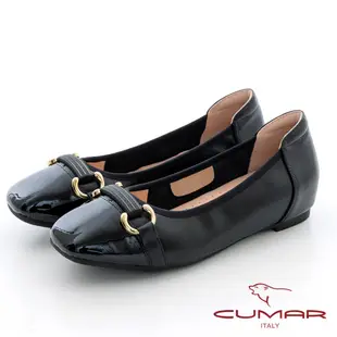 【CUMAR】拼接包邊內增高芭蕾舞鞋-黑