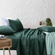 Amson Royale Cotton Double Sheet Set - Fitted Flat Sheet With Pillowcases - Sage
