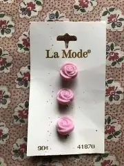 Set of 3 New Pink Rose Design Round Buttons 7/16" wide Shank by La Mode
