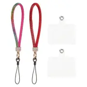 2 Pcs Phone Lanyard, Wrist Strap Glitters with Phone Patches, Red Multicolor