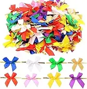 Tanstic 200Pcs Twist Tie Ribbon Bow Mini Ribbon Bow Small Bows Satin Ribbon Bow Tie Decorative Bows for Gift Sealing Gift Wrap Decoration (Mixed Color)