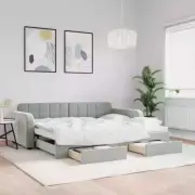 vidaXL Daybed with Trundle&Drawers without Mattress Light Grey 90x190 cm