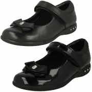 Sale Girls Clarks Black Leather Hook & Loop Bow Detail School Shoes PRIME SKIP
