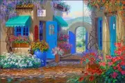 Tile Mural Backsplash Senkarik Flower Shop Courtyard Landscape Art MSA119