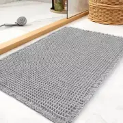 Waffle Bath Mat Rug, Super Absorbent Non Slip Bath Mats 17" x 24" Light Grey