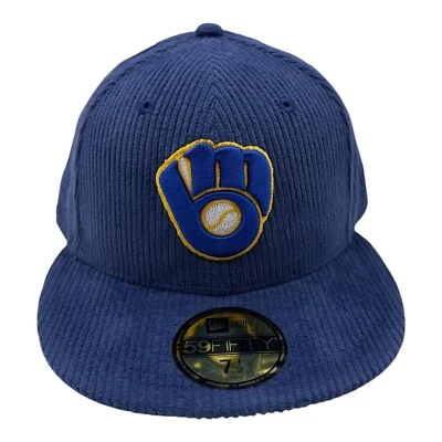 New Era 59Fifty Milwaukee Brewers Hat Cap 7 1/2 Royal Blue Corduroy MLB Baseball