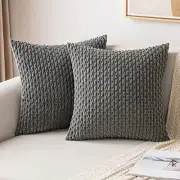 Throw Pillow Covers Soft Corduroy Decorative 18" x 18" (Pack of 2) Dark Grey