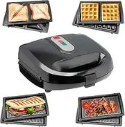 Sensio Home Multi Functional 3 in 1 Stylish Waffle, Deep Fill Sandwich, Panini or Grill Maker Machine Interchangeable Non Stick Easy Clean Plates, Secure Lock Plus Ready & Power Lights, Powerful Iron