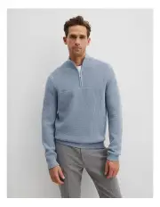 [Country Road] Cotton Wool Rib Half Zip Knit in Cornflower