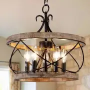 20" Farmhouse Chandelier, Rustic Drum Chandelier Light Fixture Over Table, 5-...