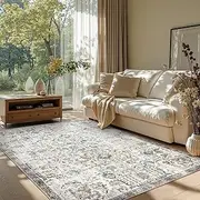 JINCHAN Rug 152x213CM Washable Carpet Vintage Rug Living Room Thin Rug Distressed Rug Blue Multi Floral Print Mat Boho Rug Non Slip Bedroom Dining Room Office