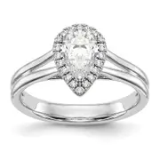 14kw Pear Halo Simulated Diamond Split Shank Engagement Ring