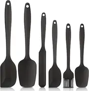 Heat Resistant Silicone Spatulas, Bakeware Set of 6 Non-Stick Ergonomic Cooking Baking Mixing Rubber Spatula Kitchen Utensils, Black