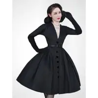 在飛比找ETMall東森購物網優惠-復古黑色蓬蓬裙大擺長袖風衣禮服