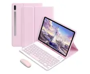 Keyboard Case with Wireless Mouse for 12.4 inch Samsung Galaxy Tab S8 Plus 2022 / S7 FE 2021 / S7 Plus 2020 Smart Cover with Keyboard & Mice, Pink