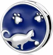 [Generic] Blue Cat Clip Charm Animal Pet Cat Dog Genuine 925 Sterling Silver Compatible With Reflexions Bracelet Reflections