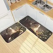 XYMZR Santa Christmas Tree Book Kitchen Mat for Floor, 2 Piece, Non Slip Washable Kitchen Rugs for Kitchen & Home Decor, Sink, Bathroom 19.7” x 27.6” + 19.7” + 47.2”