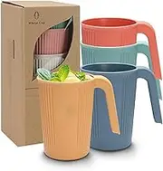 Sumajuc 4PCS Plastic Cups with Handles,Stacking Camping Mugs，Melamine Mugs Cups That Can Be Safely Used in Dishwasher and Microwave