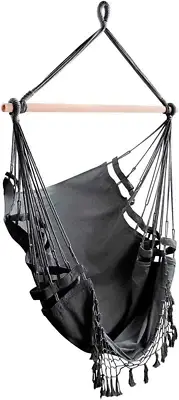 Gardeon Hammock Chair Outdoor Portable Hanging Swing Hammocks Tassel Grey