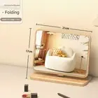 Horizontal Square Folding Mirror Tabletop Makeup Mirror Large Wooden Swivel Vani