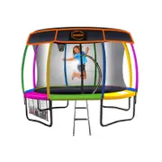 Kahuna Trampoline 10 Ft With Basket Ball Set And Roof Cover - Rainbow