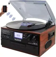 Boytone BT-22M Bluetooth Record Player Turntable AM/FM Radio Cassette CD USB Rec