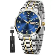 Men’s Dress Watch Diamond Watch for Men with Blue Face Day Date Men’s Wrist W...
