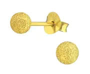 14K Gold Plated Sterling Silver Diamond Dust Ball 4mm Stud Earrings