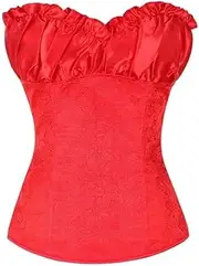 [SWEPER] Women'S Bustier Corset Top - Fashion Women Red Overbust Corset Gothic Vintage Red Apricot Steampunk Waist Trainer Bustier Cincher Top Underwear Corselet