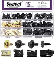 Swpeet 72Pcs Universal Metal Engine Under Cover Body Bolts Bumper Fender and Metal Trim Panel Spring Clip Auto Car U-Clip Trim Moulding Clip with Matched Screws Compatible with VW Audi 4A0-867-276A