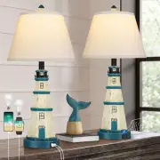 Table Lamps Set of 2, Bedside with Dual USB Charging Touch switch