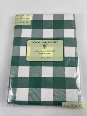 Vtg Sultan Linens Vinyl Table Cloth Flannel Back 52 X 90 Green & White Checked