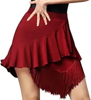 [WaiYeeHei] Kids Girls Toddler Latin Tango Salsa Dance Wrap Tassel Skirt Elastic Waist Stretchy Dancewear Swing Ruffle Asymmetric