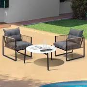 Livsip Outdoor Patio Set Furniture White 70cm Coffee Table Rattan Chairs 3PCS
