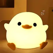 Cute Night Light for Kids, Soft Silicone LED Touch Toddler Lamp with Timer, USB Rechargeable Dim Feeding Warm White Nightlight (Duck1)