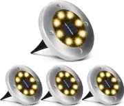 Solar Ground Lights,8 LED Garden Lights Disk Lights In-Ground Outdoor Landscape Lighting for Lawn Patio Pathway Yard Deck Walkway 4 Pack