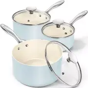 Sauce Pan with Lid, Non Stick Saucepan Set of 3-1Qt & 2Qt & 3Qt Small Pots fo...