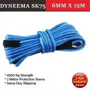 6MM x 15M Dyneema SK75 Winch Rope Synthetic strap Blue 4WD AVT Boat Recovery