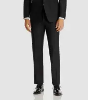 Canali Men's Black Solid Flat-Front Wool Suit Trousers Dress Pants Size 32