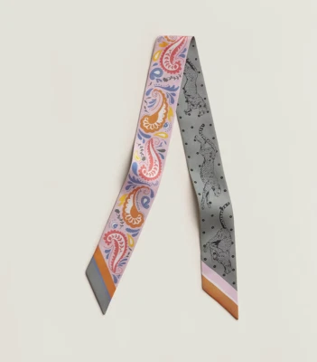 New Hermès Hermes Loepard Guepards Bandana Twilly Rose / Gris / Bleu