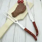 Carving Knife Fork Set Stainless Steel Wood Handle Barbecue Slicing Steak Cutter