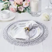 6 SILVER 15" wide Round Vinyl String Placemats Party Wedding Decorations