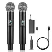 Wireless Microphone, UHF Dual Handheld Cordless Microphone with Rechargeable ...