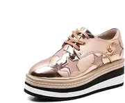 [TOSOFT] PU Patent Leather Women Shoes Lace Up Thick Heel Increased Flat Chunky Platform Oxford Shoes Casual Wedge Loafers Sneakers