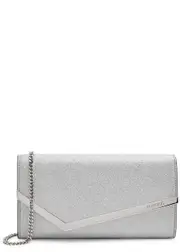 Jimmy Choo Emmie Glittered Leather Clutch - Silver ONE SIZE