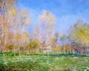 SPRING IN GIVERNY 1890 FRANCE BLUE SKY TREES PAINTING BY CLAUDE MONET REPRO