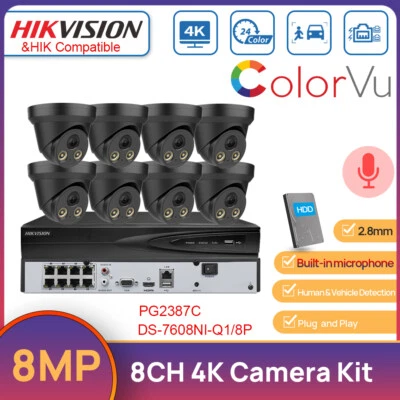 Hikvision 4K Security Camera System 8CH 4K NVR MIC 8MP Full Color POE Camera HDD